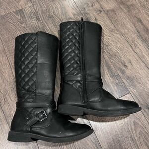 Black Quilted Knee-High Boots
